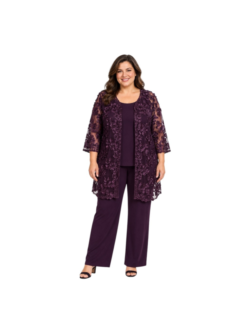 NWT R&M Richards Plum Floral 3-Piece Formal Pantsuit 18W/20W